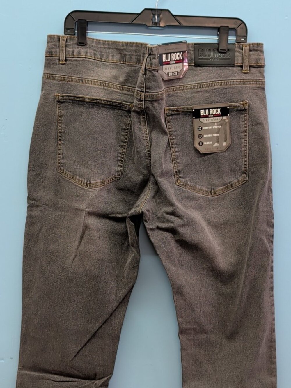 BLU ROCK Men's Flex 4-Way Stretch Slim Fit Straight Denim Jeans Grey 38x31 NWT
